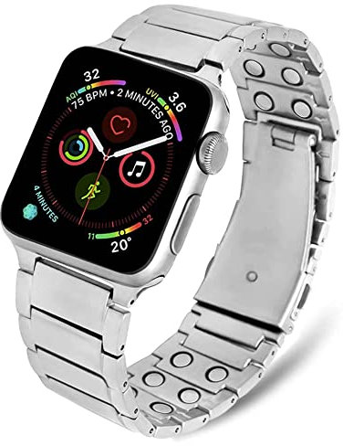 MagnetRX Magnetic Band Compatible with Apple Watch - 316L Stainless Steel Ultra Strength Magnet Watch Band Compatible for Apple Watch Series 9/8/7/6/5/4/3/SE (42mm/44mm/45mm, Silver)
