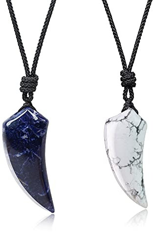 COAI Geschenkideen EIN Paar Surferketten Mehrfasen Spitzer Anhänger Wolfszahn Anhänger aus Sodalith und Howlith