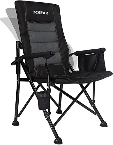 XGEAR Adjustable Oversized Camping Folding Chair High Back Camp Chair with Lumbar Back Support Heavy Duty Support 350 LBS Portable Outdoor Chairs with Cup Holder for Garden Hiking Fishing BBQ Beach