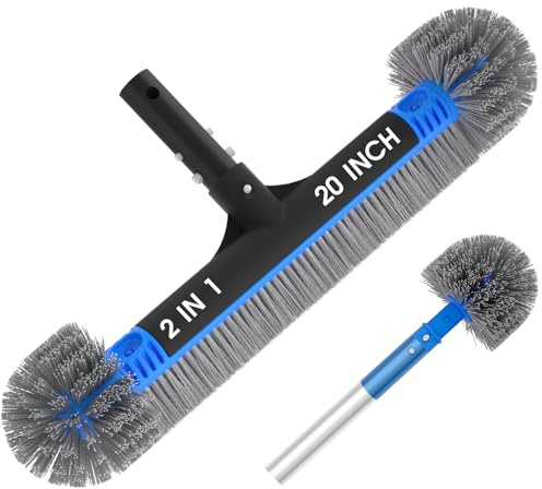 TidyMister 20'' 2 in 1 Pool Brush Head Cobweb Duster Heavy Duty Pool Cleaning Detachable Round Brush with EZ Clip & Wavy Nylon Bristles for Inground Pool & Above-Ground Pool (Without Pole)