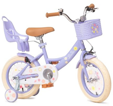 Bixike Girls Bike with Basket for Toddlers and Kids Aged 3-14 Years Old, 12 14 16 18 Inch with Training Wheels & Doll Seat, 20 Inch with Kickstand & Rear Rack, Princess Style Bicycle for Gift.