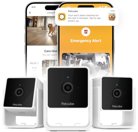 Petcube Cam Pack of 3 Indoor Home Security Cameras with 1080p HD Video, 2-Way Audio, Motion Detection, and Phone App, Night Vision Wi-Fi Camera for Apartment Security, Video Baby Monitor, Pet Camera