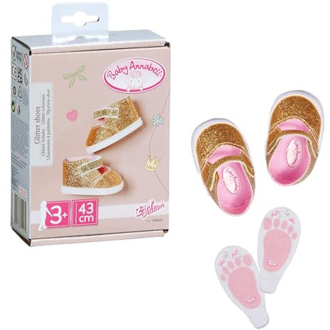 Baby Annabell Goldene Schuhe mit Einlegesohlen 43cm, Puppenschuhe mit Klettverschluss für 43 cm Puppen, 710272 Zapf Creation