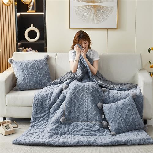Hixingo Couverture et Oreiller de Voyage 2 en 1, Couverture et Coussin de Voyage Multifonctional Doux et Chaud Plaids Couverture Hiver pour Canapé TV, Bureau, Sieste, Literie (40 * 40cm,Bleu Gris)