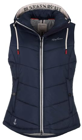 Dry Fashion Damen Steppweste Rügen mit abnehmbarer Kapuze - Leichte Weste mit taillierten Schnitt in Navy Größe 40