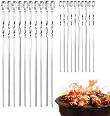 Moxeupon Schaschlikspieße zum Grillen, Metallspieße - Edelstahl-Spießstäbchen, Kabob-Rack für - 20 Stück wiederverwendbare Metallspieße, robuste Kebob-Sticks, Kabob-Rack für Fleisch, Huhn, Garnelen,