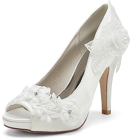 Gycdwjh Chaussure de Mariee Confortable Chaussures Mariage Chaussures à Stylet Talon Bout Ouvert Sandales à Talons Hauts pour Femme Escarpin,Ivoire,38 EU