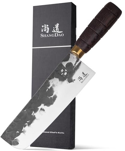 SHANGDAO Coltello da Chef Giapponese Nakiri da 18cm, Coltello Nakiri Professionale, Coltello da Cucina per Verdure Forgiato a Mano in Acciaio Inossidabile ad Alto Tenore di Carbonio