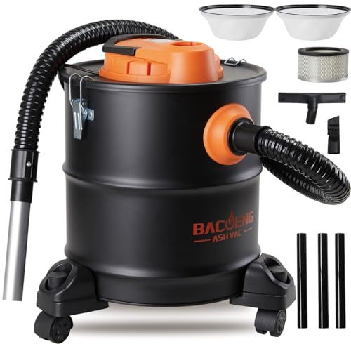 BACOENG Ash Vacuum for Pellet Stoves, Fireplace Ash Vac 5.2 Gallon 1200w with Double Stage Filtration System, Ash Vacuum Cleaner for Fireplaces, Wood Stove, Pellet Grill