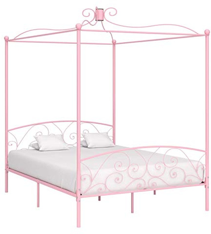 Keyroto Letto a Baldacchino Baldacchino per Letto Matrimoniale Struttura Letto Matrimoniale Letto Matrimoniale in Metallo Rosa 160x200 cm