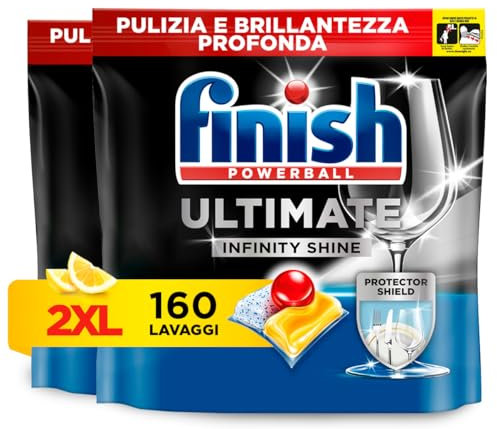Finish Ultimate Infinity Shine Pastiglie Lavastoviglie, 80 Capsule Lavastoviglie al Limone, Pastiglie per Lavastoviglie contro lo Sporco e i Residui Incrostati (Confezione da 2)