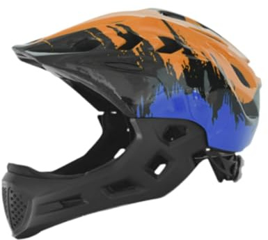 FLCPJGV Casque de vélo pour Enfants, Casque de Cyclisme, Casque intégral avec mentonnière Amovible, Casque de vélo pour Enfants, Casque de Sport pour Le Patinage à roulettes, Orange Bleu