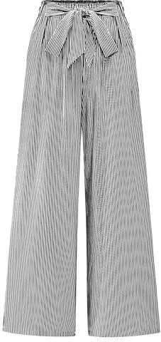 BTFBM Pants for Women 2026 Spring Clothes Striped High Waist Tie Knot Dressy Casual Wide Leg Palazzo Work Trousers Pants(Black, Large)
