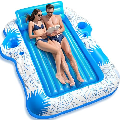 JIANYHW XX-Large Inflatable Tanning Pool Lounger, 85 x 71 Blow Up Sunbathing Floating Raft, Portable Ice Bath Tub for Pool, Lake & Outdoor Backyard