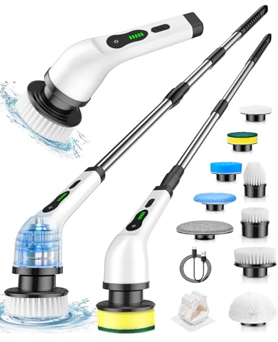 Electric Spin Scrubber, PX7 Waterproof for Floor Tub Tile Car, O-White.