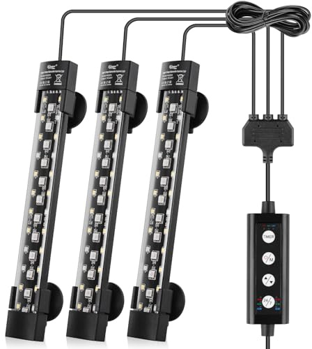 hygger Dual-Channel Controller Submersible Aquarium LED Light, 24/7 Mode Full Spectrum Hidden Fish Tank Light with 3 Rows Beads 7 Colors Auto On Off, Adjustable Timer Brightness (3)