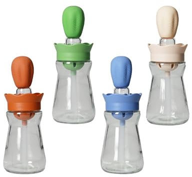 BRANDANI oliera bottiglia olio in vetro con dosatore e pennello in silicone in colori assortiti Ø 7 x h 18 cm
