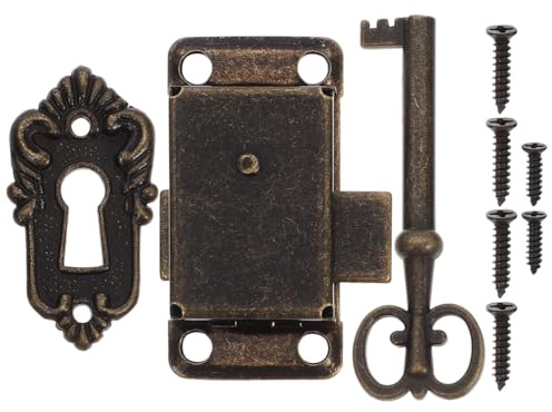 POPETPOP Serrure De Meuble Ancienne À Clé Kit De Verrouillage Vintage Pour Tiroir Armoire Et Boîte À Bijoux Installation Facile 5.30 X 3.50 X 1.00 Cm