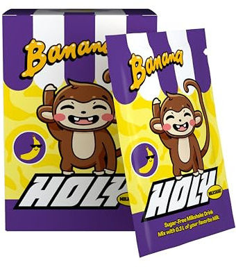 HOLY Milkshake en Poudre 'Banana' – Pack Découverte 10 Portions Milkshake Banane - Sans Sucre, Sans Caféine, Faible en Calories & Végan - Vitamines B, C & D, 100% d'Arômes Naturels