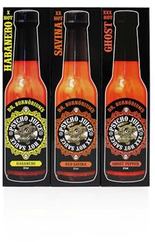 Psycho Juice Mini Three Pack Hot Chilli Pepper Sauce 3 x 59ml Bottles (Hot)