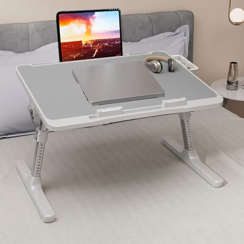 Table pour ordinateur portable - Réglable en hauteur et en inclinaison - Pliable - Avec tiroir - Table portable pour canapé, sol, travail, étude, lecture, écriture