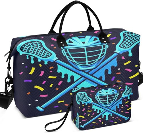 Sac de voyage matelassé à ultrasons avec petite pochette, rangement facile pour toutes les saisons, Bâton de casque Lacrosse Ice Cream Drip Lax pour garçon, one size, Rétro
