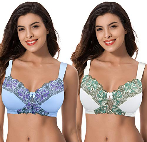 Curve Muse Sujetador inalámbrico sin Forro minimizador | Encaje, Bordado, Tirantes ajustables, Cierre de Ganchos, Nailon, Microfibra