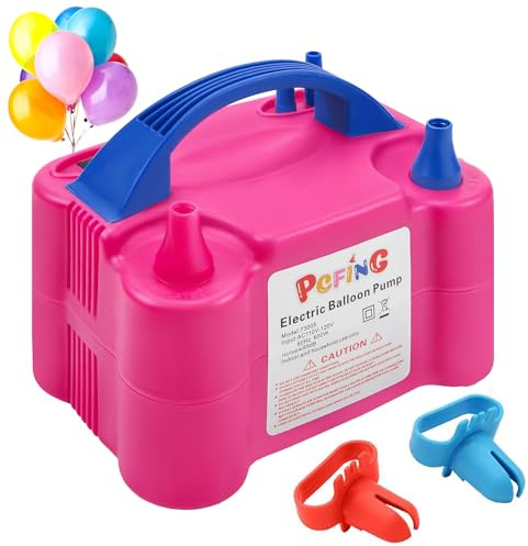 PCFING Balloon Pump Electric, Portable Balloons Inflator Blower Machine with Balloon Tie Tool & Dual Nozzle