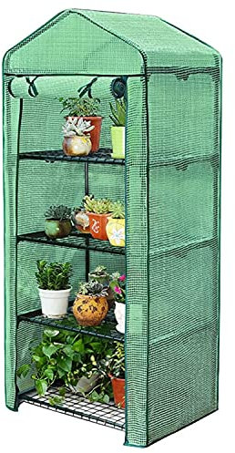 Taylor & Brown 4 Tier Mini Greenhouse Cold Frame Reinforced Green PE Plastic Outdoor Garden Steel Frame Plants Four Shelf Grow House - W69 x D49 x H160cm