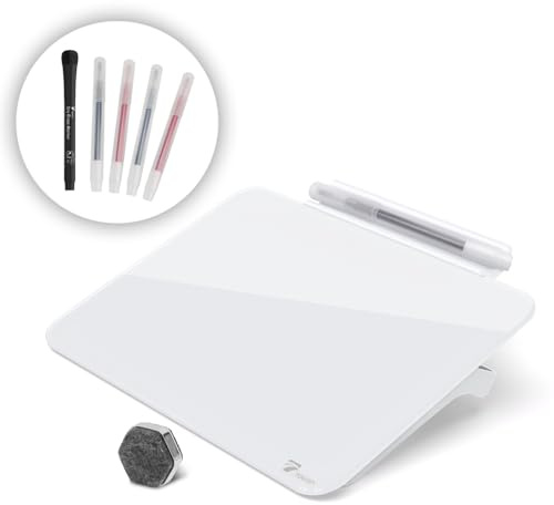 TOWON A5 Kleine Glas trocken abwischbare Tafel, Schreibtisch Whiteboard mit Stehen, Mini Whiteboard Staffelei Pad Set, Stenographie Artefakt für Büro, Zuhause und Schulbedarf, 21 x 15 cm, Weiß