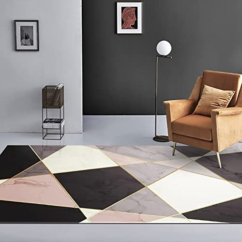 Teppich Wohnzimmer Kamin Teppich bodenbelag für Balkon Rosa Schwarze marmorstruktur geometrisches dreiecksmuster Teppich für kinderzimmer 200x300cm