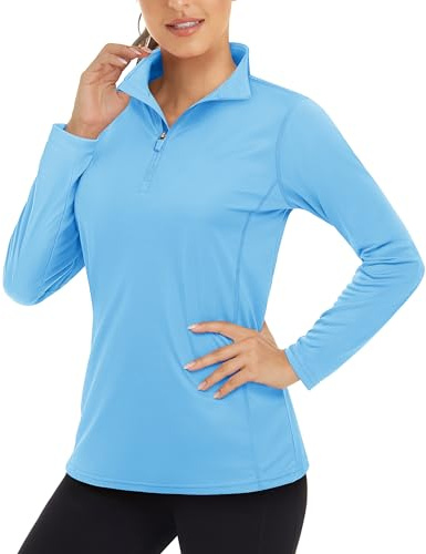 Boladeci SPF Shirts for Women Long Sleeve Sun Uv Protection Shirts for Women Quarter Zip Pullover Swim UPF Collar Rash Guard Active Ladies Summer Tops Water Blue