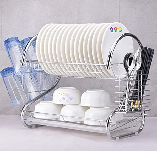 KEVO Égouttoir Vaisselle Bac étendoir Vaisselle Acier Inoxydable Légumes Fruits Panier de Rangement Stockage Bol Plat Grand Rangement pour Couverts Séchage Plats Fruits Elégumes,40 * 26 * 37 cm