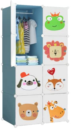 XOKOTAKI Armadio Modulare per Bambini, Scaffalatura Modulare, Armadio per Bambini, Organizer Modulare, Scaffale per la Casa, 8 Moduli, 140x70 cm