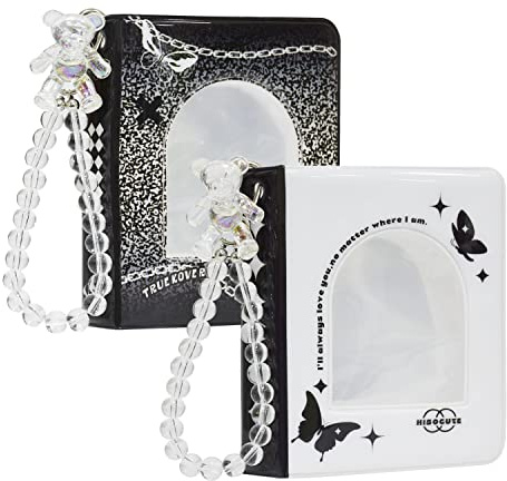 2 soportes para tarjetas de fotos Kpop de 3 pulgadas, miniálbum de fotos, 40 compartimentos, mariposa blanca y negra (negro)
