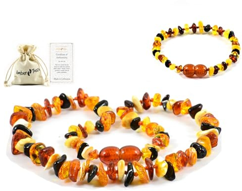 RAW Baltic Amber Necklace and Bracelet - Natural Amber from Baltic Region, Genuine Amber (13in. and 5.5in.) (K)