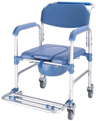 Fotrsta Silla para Inodoro con Ruedas, Silla Ducha Mayores con Ruedas Silla WC con Pies Abatibles Frenos De 4 Ruedas (360°) Silla De Ruedas para Transporte De Ducha