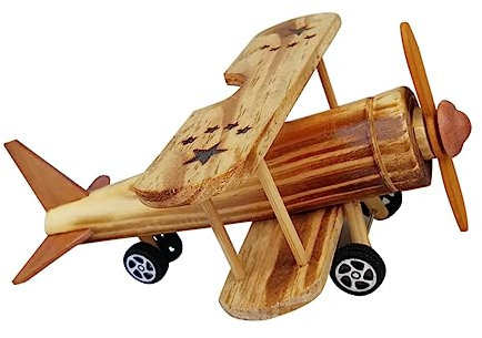 TOPPERFUN Flugspielzeug Vintage Flugzeugmodell, 18cm großes Flugzeugmodell aus Holz, handgefertigtes Segelflugzeugmodell, Doppeldecker Segelflugzeug Dekoration, Schreibtisch Büro Heimdekor