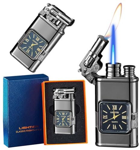 CYJBAO Jet Lighter - Windproof Jet Flame and Soft Flame, Cool Embossed Craft with Visible Fuel Window, Refillable Adjustable Butane Lighter for Outdoor Indoor (Without Butane)-Black Ice/G