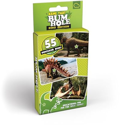 Bubblegum Stuff Name That Bumhole: Dino Edition - Guess The Dinosaurs From Their Bumholes - Animal Trivia Game - 55 Flashcards (17.5 x 8.5 cm)