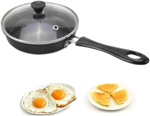 Sonhomay Egg Frying Pan, 4.7-Inch Single Egg Durable Small Pan with Handle, Nonstick Frying Pan with Lid Covered, Heat Resistant Small Egg Skillet Cooking Pot, Portable Round Omelet Pan for Stove