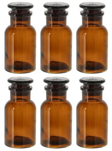 Annastore Apothekerflasche Braunglas mit Glasstopfen und Weithals - Apothekerglas - Stopfenflasche - Weithalsflasche - Apothekergläser - Rundschulterflaschen Größe 6 x 125 ml