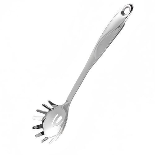 IMEEA 14.3-Inch Spaghetti Spoon Pasta Server SUS304 Stainless Steel Pasta Spoon with Teeth Metal Pasta Spoon Spaghetti Tongs