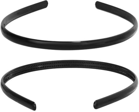 MIETONG 2 Stück Haarband - Schwarz Kunststoff Stirnbänder Einfach Haarband mit Zähnen Dünne DIY Haarbänder 8mm Breite Rutschfest Haarreifen