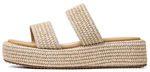 EQAUDES Raffia Platform Sandals for Women Slip on Summer Wedge Espadrilles Open Toe Dressy Vacation Shoes Cute Flatform Slides Beach Essentials