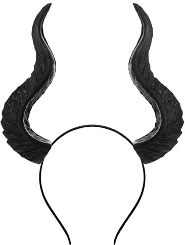 MOSTORY Serre-tête noir en corne de diable pour homme et femme, pour cosplay, bandeau en corne de démon avec cornes de taureau amovibles pour costume de diable Renfaire
