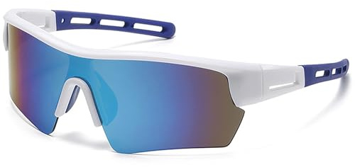 wonderflower Occhiali da sole polarizzati da ciclismo, unisex, colore: bianco e blu, Bianco blu, Taglia unica