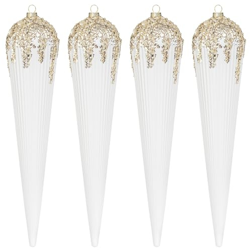 KI Store Large Christmas Tree Decorations 30cm 4pcs White Shatterproof Icicles Decorative Hanging Ornaments for Xmas Tree Decor