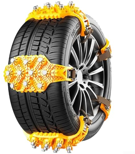 4 cadenas de nieve para neumáticos de automóvil con eslabones de tracción de clavos de acero y correas de fijación ajustables para un mejor agarre en nieve, hielo, montaña y terrenos fangosos