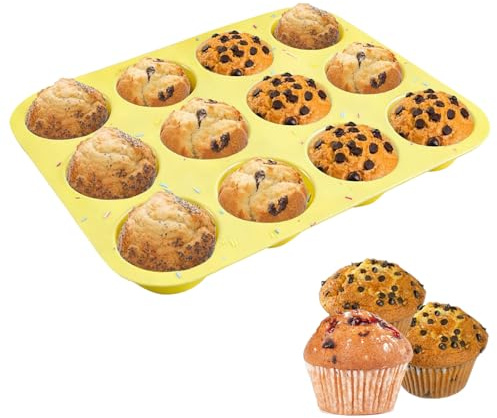 KASESSS Stampi Muffin Silicone, Antiaderenti 12 Teglia Muffin Di Qualità Alimentare,Resistenti Al Calore Stampi Silicone Dolci Profondi 3 Cm Lavabili In Lavastoviglie Per Cupcakes, Brownies, Budino